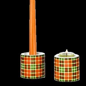 Tartan Candle Holder Pair x 2 - Partylite